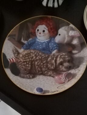 Decorative Collectible Plate - Blue, Brown, White Toy Scene